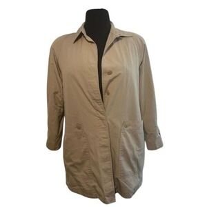 London Fog Women 12 Reg Tan Khaki Trench‎ Top Coat Minimalist Neutral Office